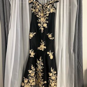 Elegant Black and Gold Floral Dress